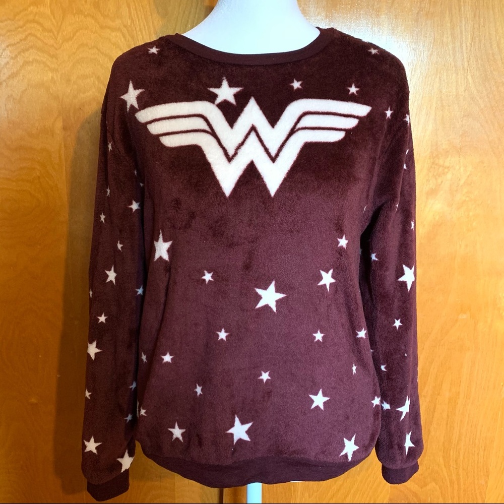 Wonder Woman Stars Dark Purple Fuzzy Sweater